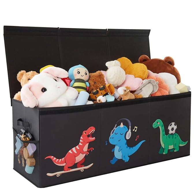 Extra Large Toy Box with Lid,Dinosaur Collapsible Toy Storage,Black | 40"x14"x16",150L Large Capacity,Sturdy Kids Organizer,Toybox,Toy Chest for Boys & Girls,Living Room,Nursery,Bedroom,Playroom