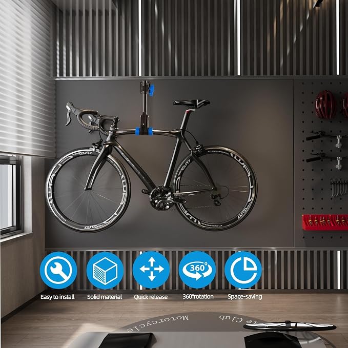 Urban Deco Bike Repair Stand, Wall Mounted Bike Work Stand, 360 Swivel Clamp, Holds Up to 20 kg, Black+Blue, Ideal for Home Maintenance