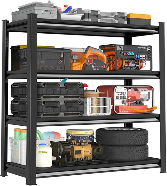 48" W Garage Shelving Heavy Duty, 2200LBS Loads Adjustable Garage Storage Shelves,4-Tier Metal Storage Racks and Shelving Units, Utility Rack Shelves,48" W x 16" D x 63" H,Black
