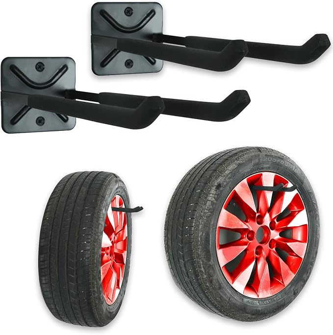 Wallmaster Wall Mount Garage Hooks, 2Pcs Heavy Duty Long Utility Storage Hooks for Hanging Tire, Chair, Ladder, Garden Tools, Strollers and More