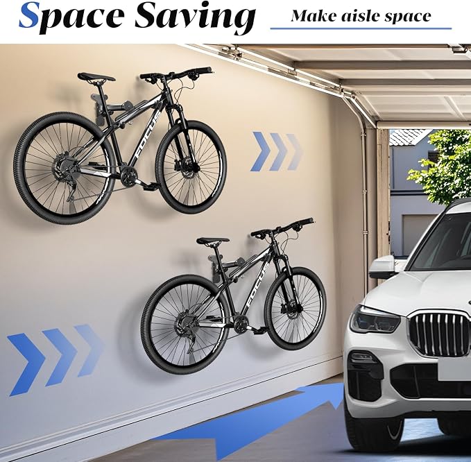 Goovilla Bike Wall Mount Hanger for Mountain/Road/Hybrid Bikes,1Pack Black | Adjustable - Space Saving Horizontal Bicycle Rack | Secure Home Garage Storage with Easy Installation | Cycling Holder Hook