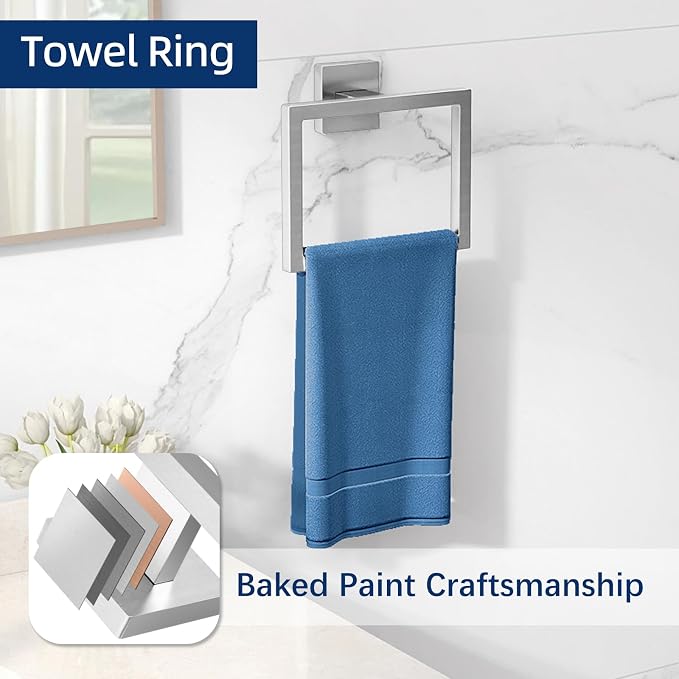 Brushed Nickel Towel Rack for Bathroom Wall Mounted, Bathroom Accessory Set 5-Pieces Bathroom Hardware Set 16In Towel Bar Set