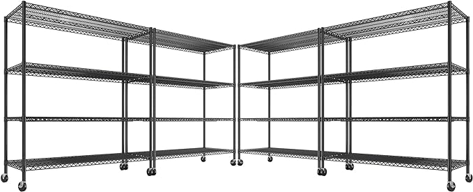 REIBII 55.52''W Storage Shelves 2480LBS Wire Shelving Unit with Wheels Heavy Duty Metal Shelves for Storage Adjustable Garage Storage Rack Kitchen Shelving,75.62" H X 55.52''W X 24.02" D,4PCS