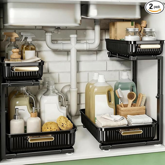 ARSTPEOE Under Sink Organizer - 2 Packs Multi-Purpose Pull-Out Storage Organizers, Slide out Pull out Cabinet Organizer Shelf, Storage for Kitchen Bathroom