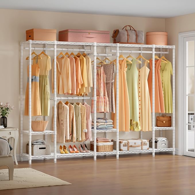 VIPEK V50 Closet Organizer System with Adjustable Shelves, White | 1300 Lb Capacity, Steel Frame, Adjustable Shelves, Open Closet with 4 Hanging Rods, for Bedroom, Apartment, Walk-In Closet