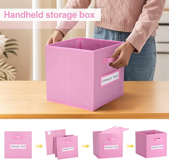 13x13 storage cube bins (Set of 10) Foldable Fabric storage cubes with 10 Labels Window Cards & a Pen,13 inch cube storage bins,Closet Organizers for Shelves,Cubby Organizer Boxes,Light Pink