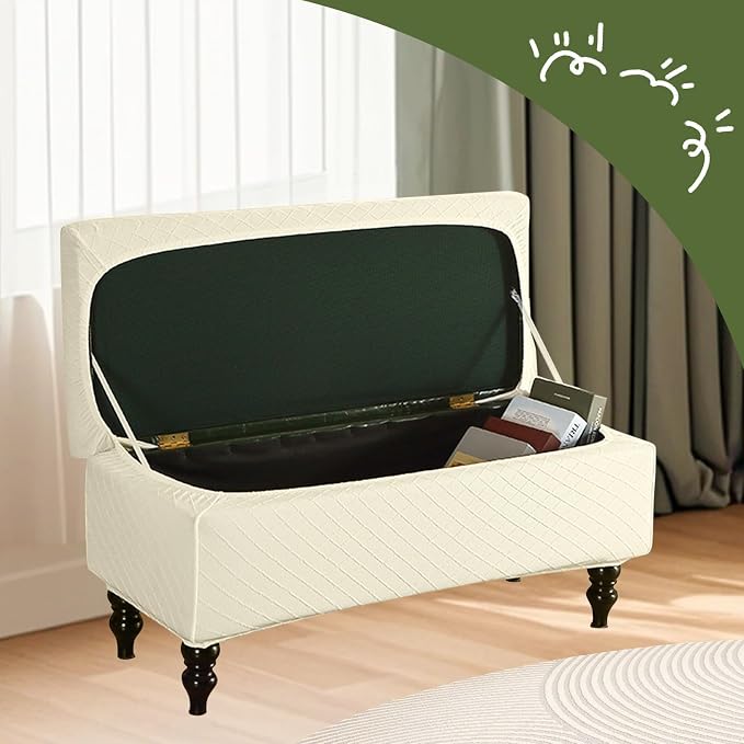 FUANGUI Ottoman Cover Slipcovers Rectangular Folding Stretch | Storage Bench Footrest Sofa Stool Covers Footstool Protector with Elastic Bottom, Removable Washable,Small