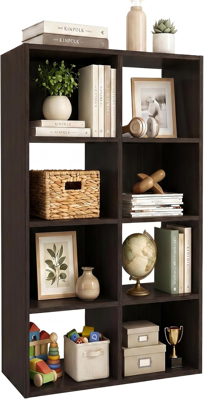 WannabeMyself【Sturdy Build&Easy Assembly】8 Cube Storage Organizer with Anti-Tipping Kits,Reversible Open Back Book Shelf, Bookcase for Living Room,Bedroom,Entrance Hall,Office,24.1×11.4×47.7,Chocolate