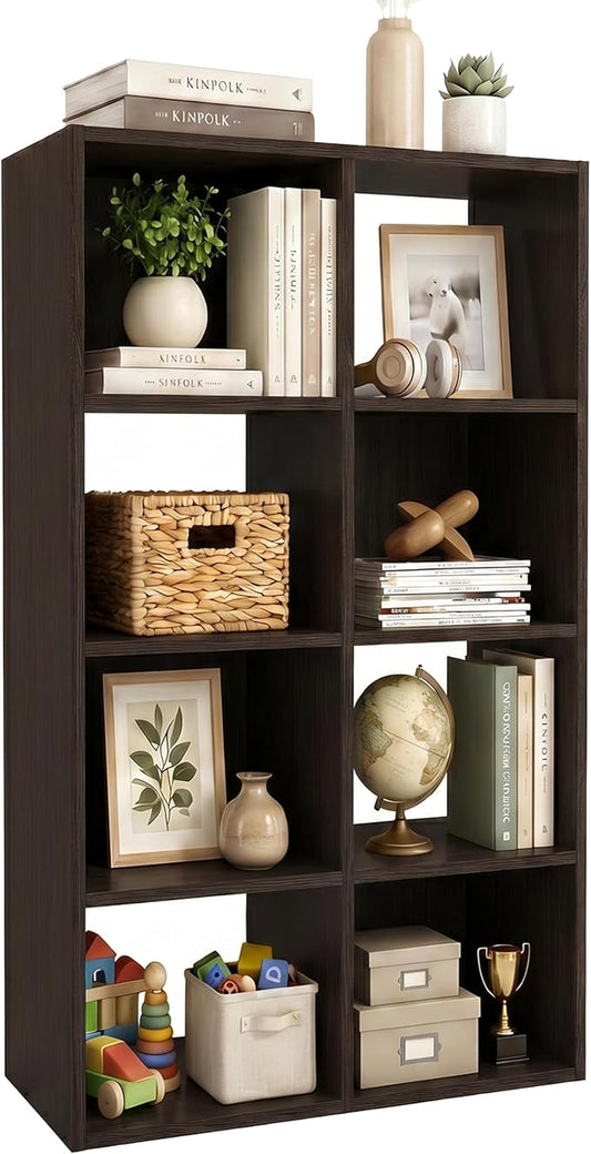 WannabeMyself【Sturdy Build&Easy Assembly】8 Cube Storage Organizer with Anti-Tipping Kits,Reversible Open Back Book Shelf, Bookcase for Living Room,Bedroom,Entrance Hall,Office,24.1×11.4×47.7,Chocolate