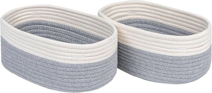 CubesLand Cube Shelf Storage Baskets for Organizing | Woven Closet Bins Shelves Toy Basket Box Nursery Baby 2 Packs Organization Off White/Light Gray
