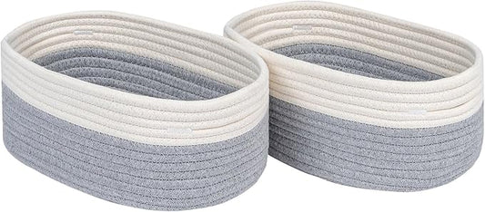 CubesLand Cube Shelf Storage Baskets for Organizing | Woven Closet Bins Shelves Toy Basket Box Nursery Baby 2 Packs Organization Off White/Light Gray