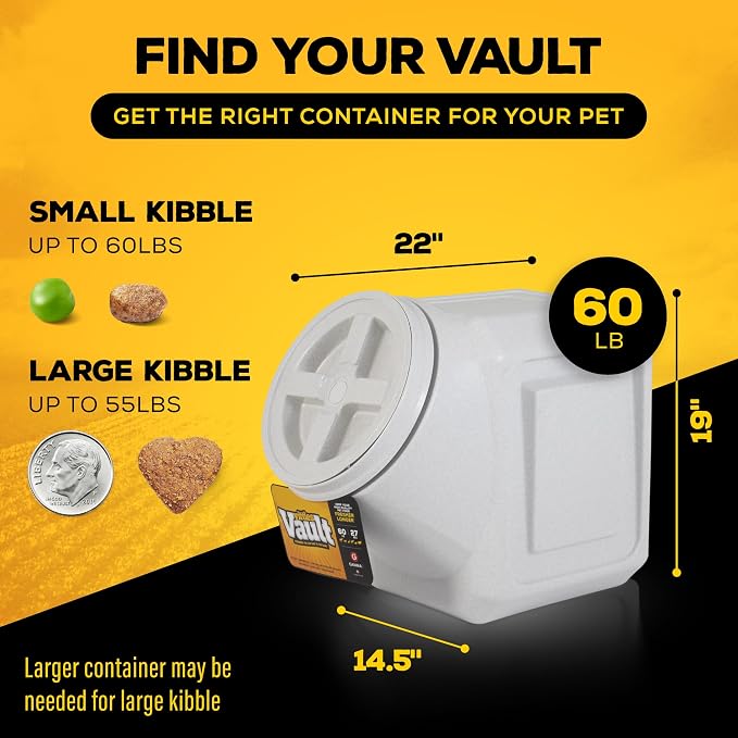 Vittles Vault Traditional Pet Food Storage Container For Dog Kibbles/Bird Seed/Oatmeal/Rice/Flour/Cereal, BPA Free Plastic, Sealed Airtight For Cat Food, Up To 60 lb, Made in USA, With Scoop, Gray