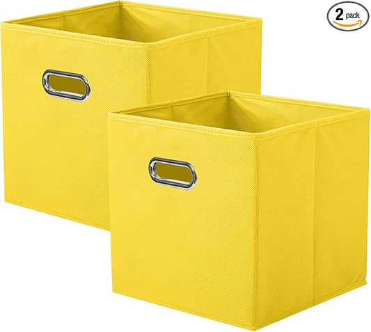 ShellKingdom Storage Bins, Foldable Fabric Storage Cubes with Metal Handle | Cloth Storage Organizer Drawer For Closet And Toys, 11 X 10.5 X 10.5 INCH, 2 Pack (Yellow)