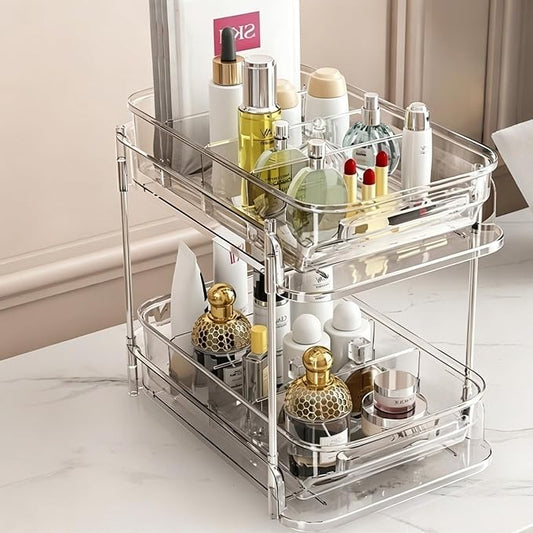 2-Tier bathroom cabinet organizer, bathroom organizers and storage with Adjustable Removable Dividers,Under Sink Organizing,Under Sink and Pull-Out Cabinet Organizer for Kitchen and Pantry Storage