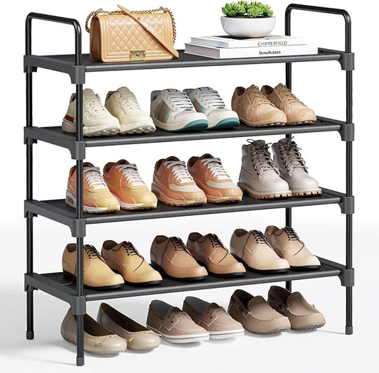 Kitsure Shoe Rack for Closet, 26.6" Wide - 4 Tiers, Black | Shoe Organizer for Front Door Entrance, Stackable Shoe Shelf, Closet Organizers and Storage