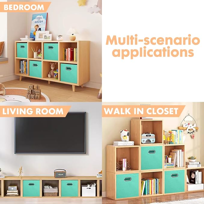 ShellKingdom Storage Bins, Foldable Fabric Storage Cubes with Metal Handle | Cloth Storage Organizer Drawer For Closet And Toys, 11 X 10.5 X 10.5 INCH, 2 Pack (Mint Green)