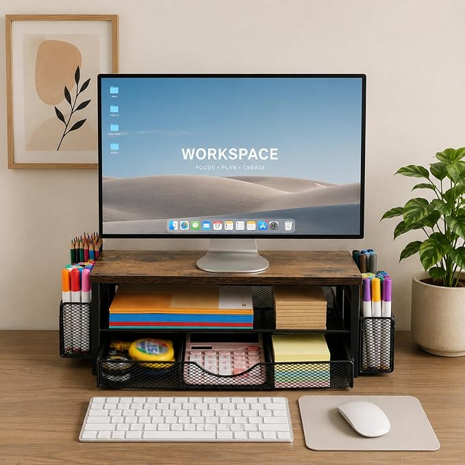 Office Desk Accessories, Monitor Riser Computer Stand, Storage Desk Shelf for Desktop Organizing