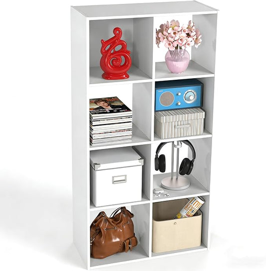 Simple Deluxe 8 Cube Storage Organizer, 4 Tier Stackable Bookshelf, Open Cube Bookshelf with 4 Removable Back Panels, Suitable for Living Room, Bedroom, Home Office, 47.7" L X 11.6" W X 24" H, White