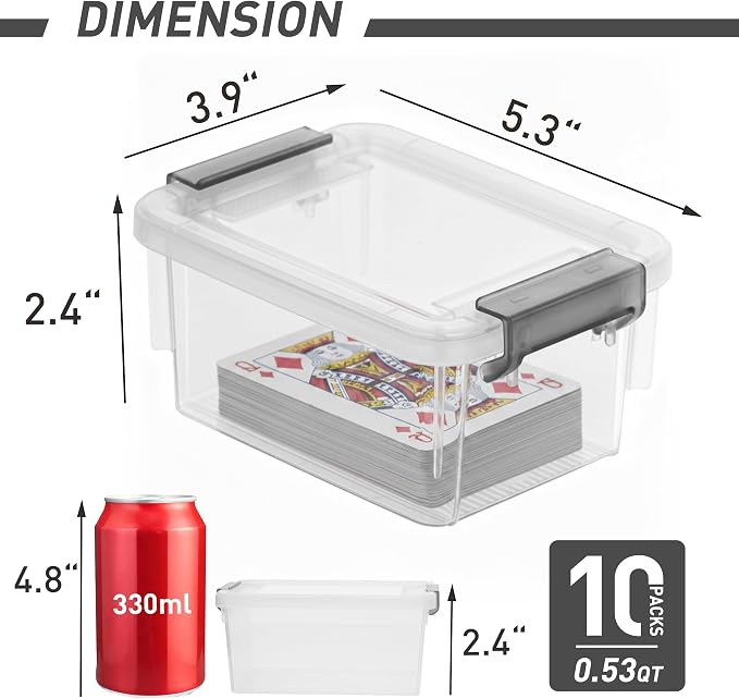 Citylife 0.53 QT 10 Packs Small Storage Bins Plastic Storage Container Stackable Box with Lids for Organizing, Clear White | Plastic Box for Beads, Buttons, Sewing Supplies, Office Supplies and Small Toys