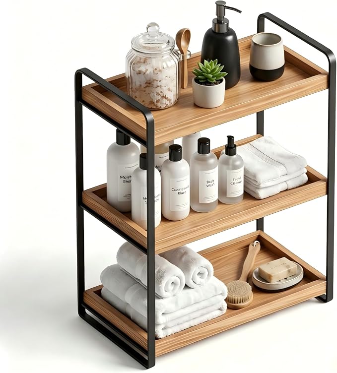 Bathroom Counter Organizer with Basket, Bathroom Organizers and Storage,Skincare Organizers for Vanity,Storage Organizers for Bathroom, Kitchen, Dresser (3-Layer)