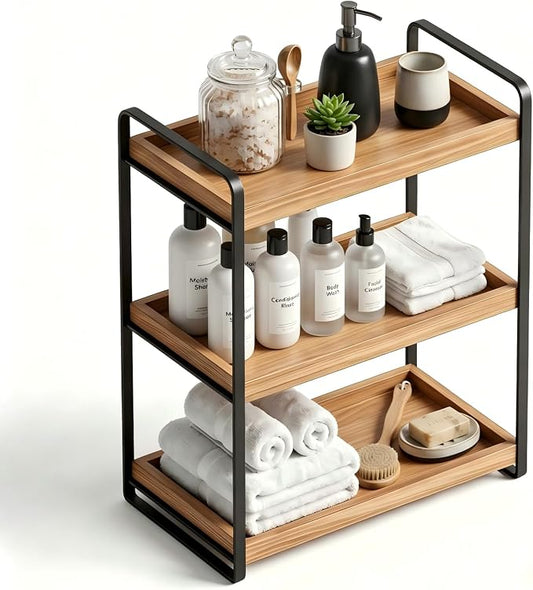 Bathroom Counter Organizer with Basket, Bathroom Organizers and Storage,Skincare Organizers for Vanity,Storage Organizers for Bathroom, Kitchen, Dresser (3-Layer)