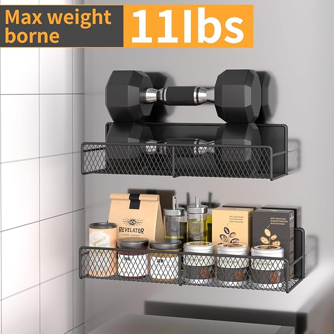 DTUQYX Magnetic Spice Rack for Refrigerator, 4 Pack 100% Metal Strong Magnet Fridge Shelves, Space Saving Spice Organizer, No Drilling Moveable Home Kitchen Laundry Room Storage Organization, Black