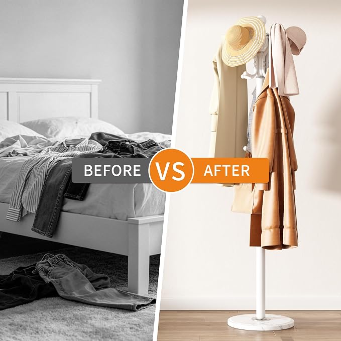 Metal Coat Rack Stand Coat Rack Freestanding with 360° Rotary,White | Modern Coat Rack with 360° Rotary Design Sturdy Heavy Duty Hall Tree Hats Hanger Holder Stand 14 Hooks for Hallway Office