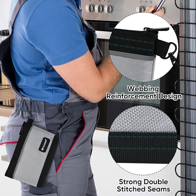 TICONN Tool Pouches with Zipper, 1680D Oxford Small Tool Bags, Waterproof Utility Bag Zipper Pouch for Tool Organizers and Storage (6 Pack Small)