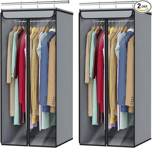 Univivi Garment Bags for Hanging Clothes, Cloth Bag 40 In, 2 PCS, Grey | Large Capacity, Easy Assembly, Clear Window, Dustproof, Durable Zipper, Hanging Garment Storage Bag for Suit, Coat, Dress