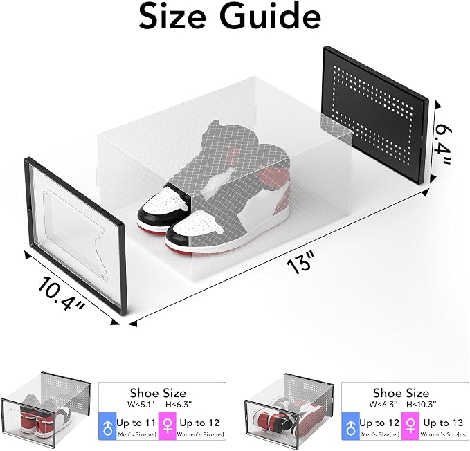 Foluck X-Large 15 Pack Shoe Storage Organizer Box Clear Plastic Stackable | Interlocking Design, Sturdy Dustproof Breathable, Fits Men's Size 10 Women's Size 11, for Closet Entryway Under Bed