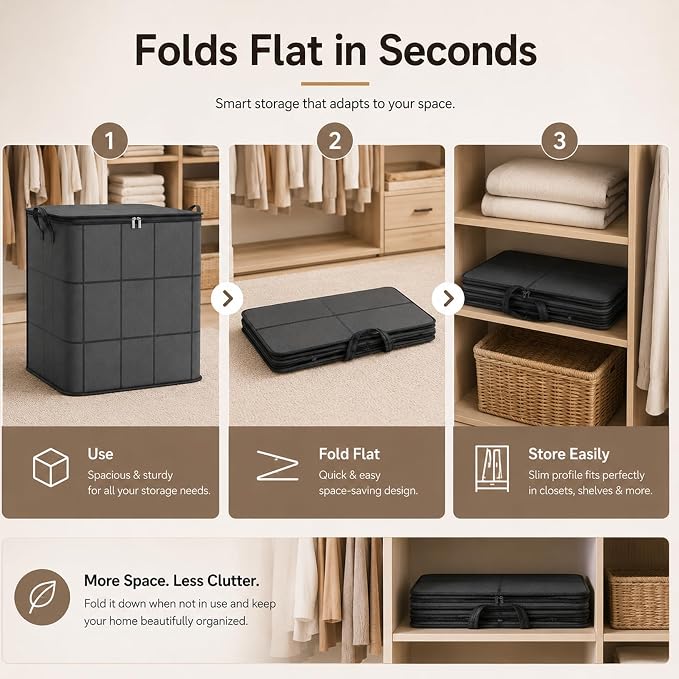 210L Spacious Moving Storage Bin, Large Zippered Fabric Organizer with Reinforced Handles, Foldable Blanket Storage Bag for Bedding, Clothes, Quilts, Comforters and Moving Day，3：M: 19.7x15.7 in