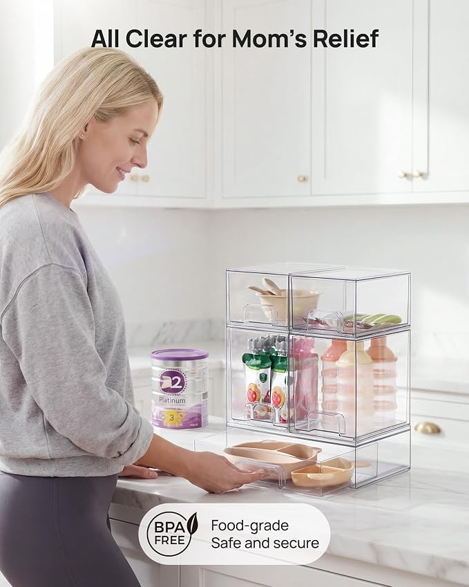 Vtopmart Stackable Storage Drawers Set of 9, Clear Plastic Organizer Bins for Baby Bottle, Beauty Supplies Storage, Ideal for Kichen Countertop, Vanity, Bathroom, Cabinet, Pantry Organization