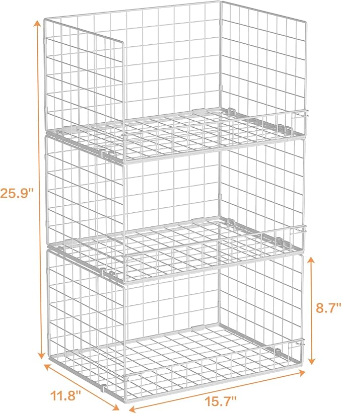 Yociyoga Closet Organizers and Storage Basket- 3-Tier Stackable Storage Bins, Foldable Closet Shelf Organizer Basket, Stackable Clothes Organizers Shelves for Home Organizer System(Patent 30022416)