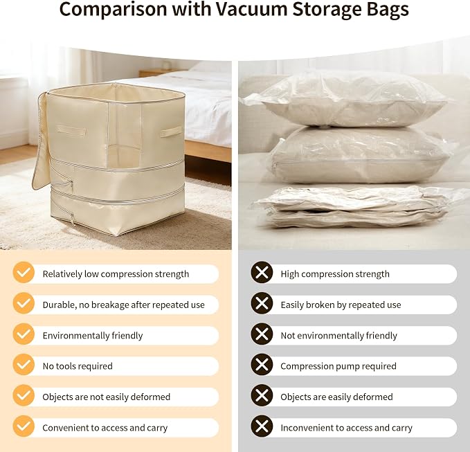 4 Pack Upgrade Comforter Storage Bag with Handle, Space Saving 3-Layer Adjustable In 3 Sizes (142L, 107L, 71L), Compression Blanket Storage Bags, Washable Bedding Organizer For Pillow Duvet Clothing