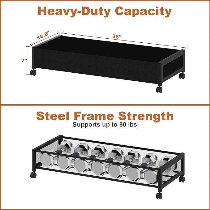 Fokyfok 2 Pack Under the Bed Storage Containers,36 inch Long Underbed Storage with Wheels,7.3 inch Height Under Bed Shoe Storage,Large Rolling under bed Clothes Storage Drawers with Lid for Dorm,Black