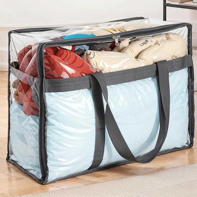 110L Large Capacity Clear Storage Bags with Zipper Comforter storage | Blankets, Bedding, Quilts, Pillows – Plastic Storage Bags for Organizing Seasonal Clothes and Household Items,3park