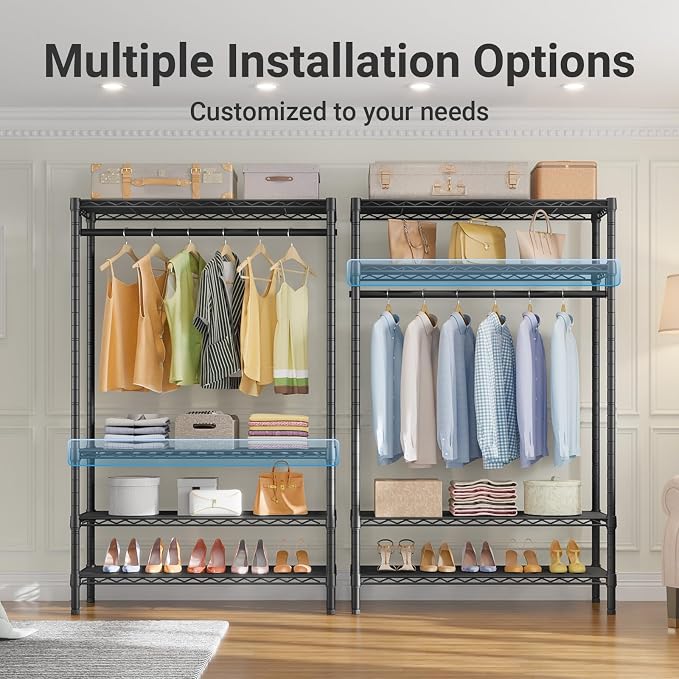 VIPEK V1 Wire Garment Rack, 4-Tier Clothes Rack, Freestanding Closet, Black | 4-Tier Storage with Hanging Rod, Freestanding Design Fits Bedroom/Closet/Laundry Rooms, 35.4 x 15.7 x 70.9 in, Max Load 500lb