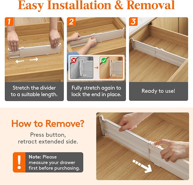Lifewit 9 Pack Drawer Dividers for Clothes, 4" High 13.8"-22.2" Expandable Dresser Drawer Organizers, Adjustable White Plastic Separators for Kitchen, Cabinet, Nursery, Socks & Underwear Storage