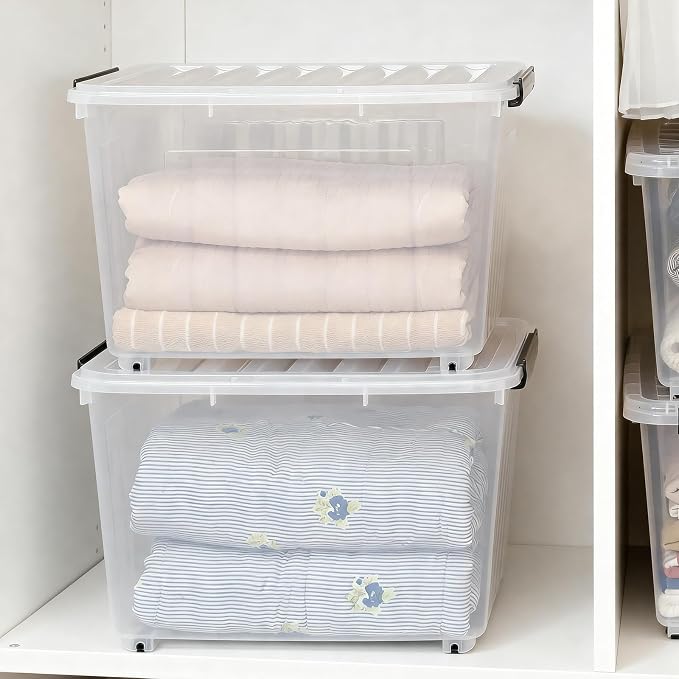 Citylife 82 Quart Large Clear Plastic Storage Bins with Lids 2-Pack | Stackable, Secure latching lids, Easy Find, Clothes Storage Bins for Closet Bedroom Garage