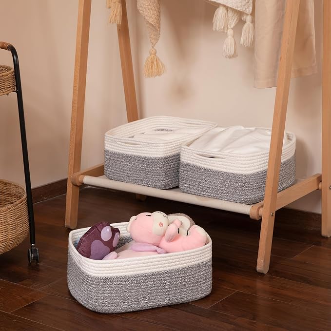 OIASKET Storage Baskets for Organizing 3 Pack, Woven Baskets for Shelves, | Closet Organizer Bins with Handle, Empty Gift Basket, Toy Storage for Toys, Blankets, Towels, Clothes, Books, 15"x11.42"x6.7"