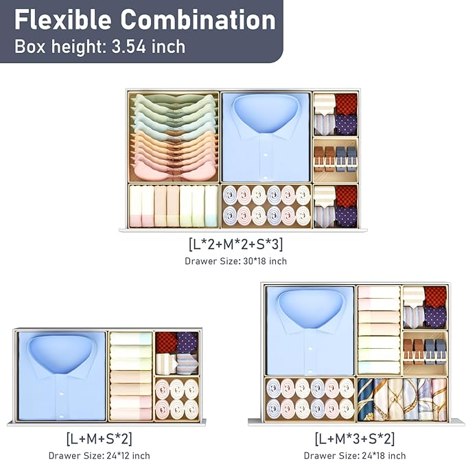 DIMJ Drawer Organizer Clothes 28 Pack - Foldable Baby Organizers and Storage & Closet Organizers for Bedroom, Closet - Nursery Organization Dresser Dividers for underwear, Sock,Bra, Belt, Tie,Beige