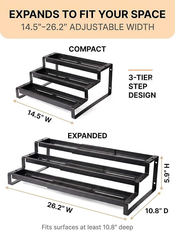 Deloban 3-Tier Spice Rack Organizer For Cabinet,Countertop Pantry Kitchen Organizer,Metal Display Rack, Suitable For Various Cans And Bottles.