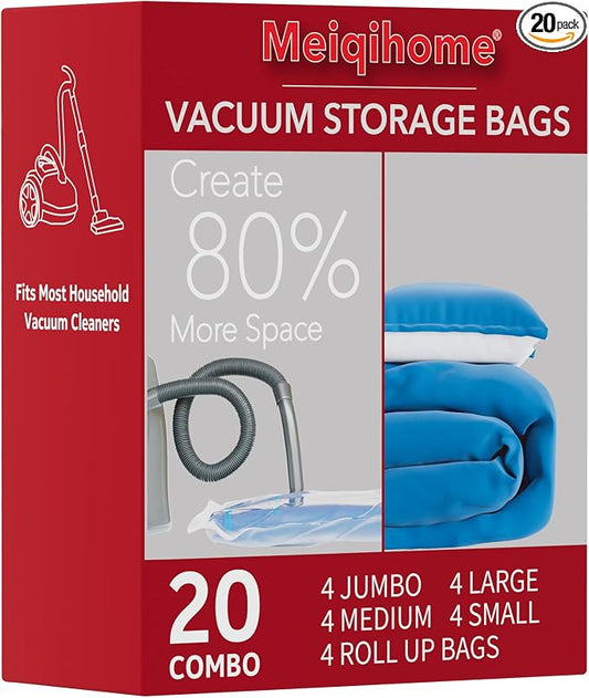 MEIQIHOME Vacuum Storage Bags, Space Saver Sealer Bags,Vacuum seal bags for clothing, Pillows, Comforters, Blankets, Bedding,Travel,20 COMBO