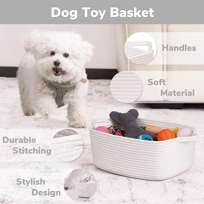 CHICVITA Small Cotton Rope Gift Baskets Empty for Shelves, White | 13" x 10" x 5", Decorative Storage Basket for Toys, Diapers & Baby Showers, Nursery & Closet Storage, Built-In Handles