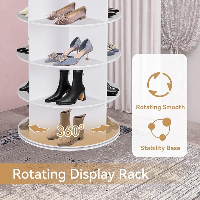 7 Tier Rotating Shoe Rack Tower, 360° Shoe Storage Organizer, White