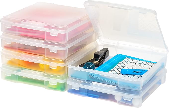 IRIS USA Scrapbook Case |Made in USA| Fits 12"x12" - Thick (6-Pack) - Clear | Portable Plastic Storage Organizers with Built-In Handles for Paper, Art, Board Games, Crafts, Files & Office Supplies
