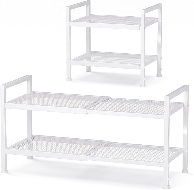 Shoe Rack, Expandable Shoe Rack for Closet, Adjustable Shoe Organizer for Entryway, Shoe Storage Organizer for Door Entrance, Garage, Bedroom (White, 2-Tier)