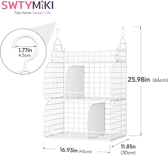 SWTYMIKI Hanging Closet Organizer Storage - 3 Tier Metal Stackable Hanging Closet Shelves with Dividers and S Hooks, Foldable Clothes Shelves for Clothes, Pants, Shoes, Coat, Hats Clutches Accessories