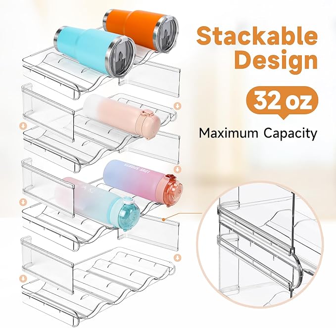 spospo Water Bottle Organizer 4 Tier Large Compartment Water Bottle Holder | Clear Water Bottle Organizer for Cabinet, Bottle Rack for Kitchen Organization and Storage - Hold 16 Bottles