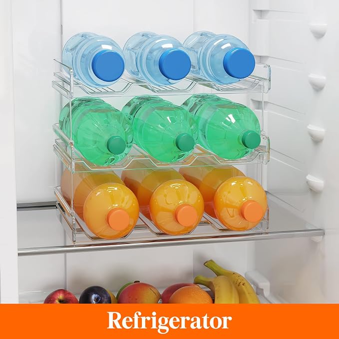 Lifewit 3 Tier Stackable Water Bottle Organizer for Cabinet, Plastic Bottle Holder Fits 9 Bottles/Tumblers up to 3.8" Diameter for Pantry/Countertop/Cupboard, 28 x 19 x 24 cm/11 x 7.5 x 9.5"